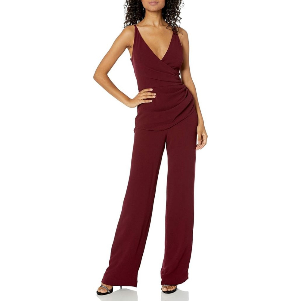 Dress the Population Sam Shirred Burgundy Elegant Jumpsuit NWOT Small